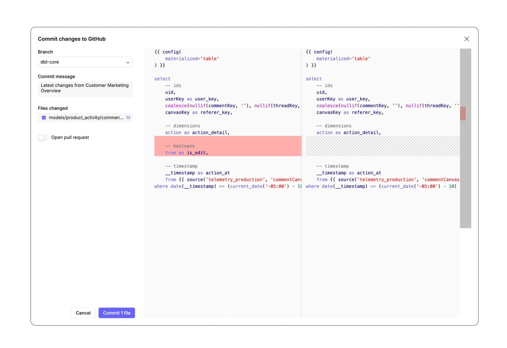Commit straight from the canvas